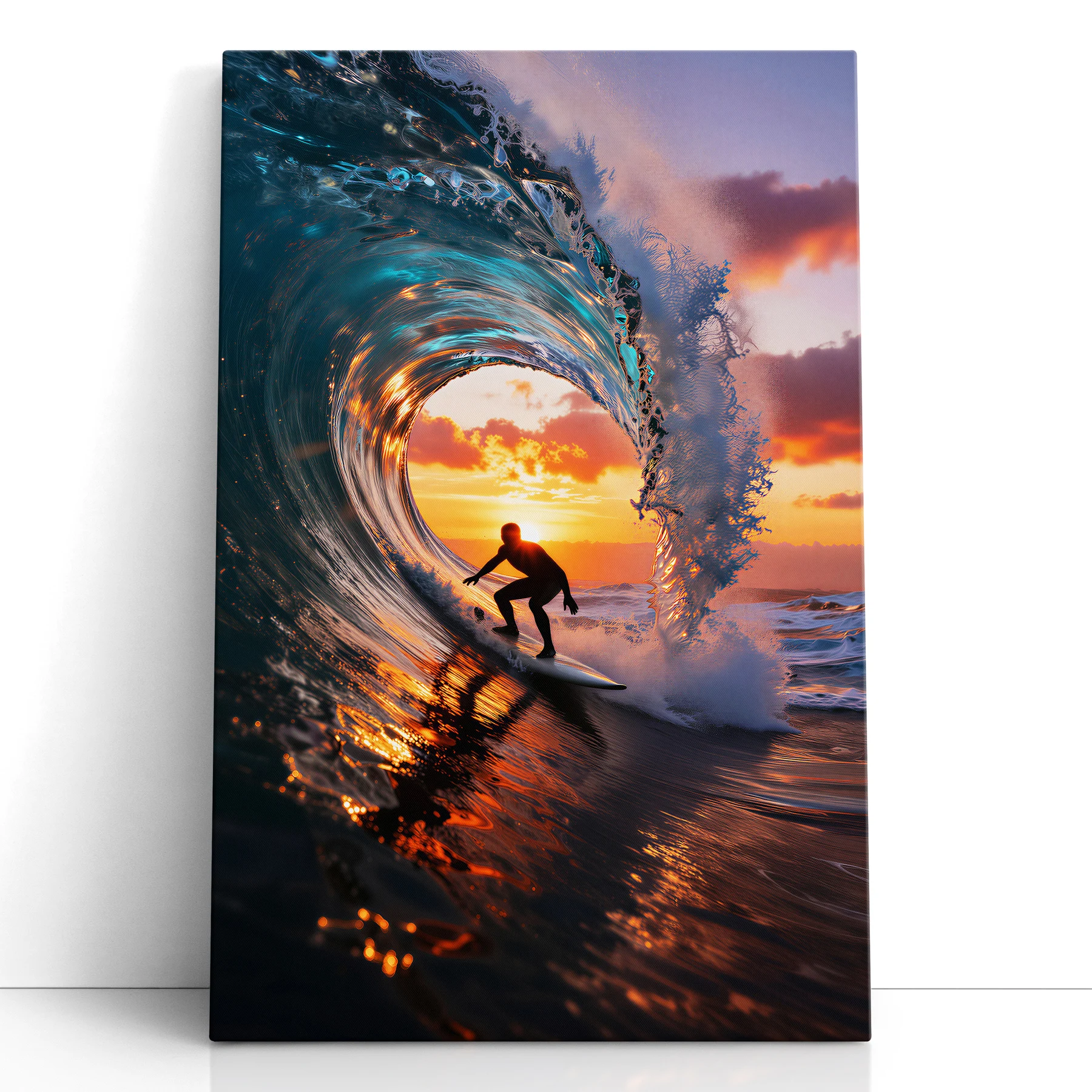Ocean Wave Surfer Sunset Canvas Wall Art – Strength, Freedom & Motion