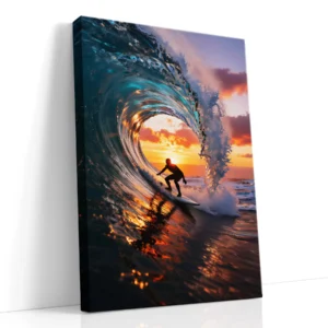 Alternative view of Ocean Wave Surfer Sunset Canvas Wall Art – Strength, Freedom & Motion